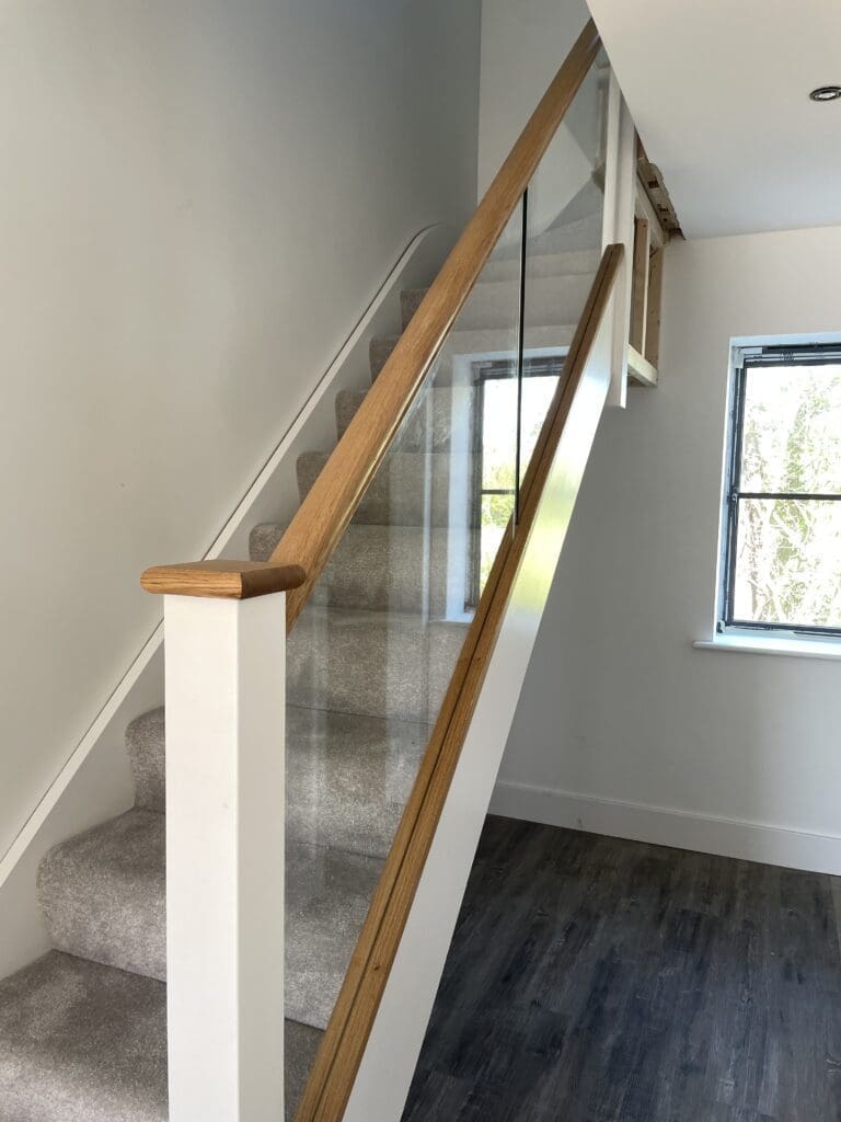 Glass Staircase Panels In Essex 10 Oak timber staircase with glass balustrade infill panels