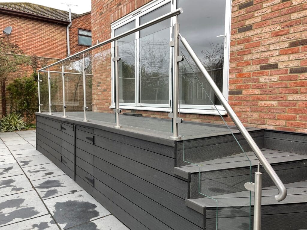 Glass balustrade post and rail system with 10mm clear toughened glass