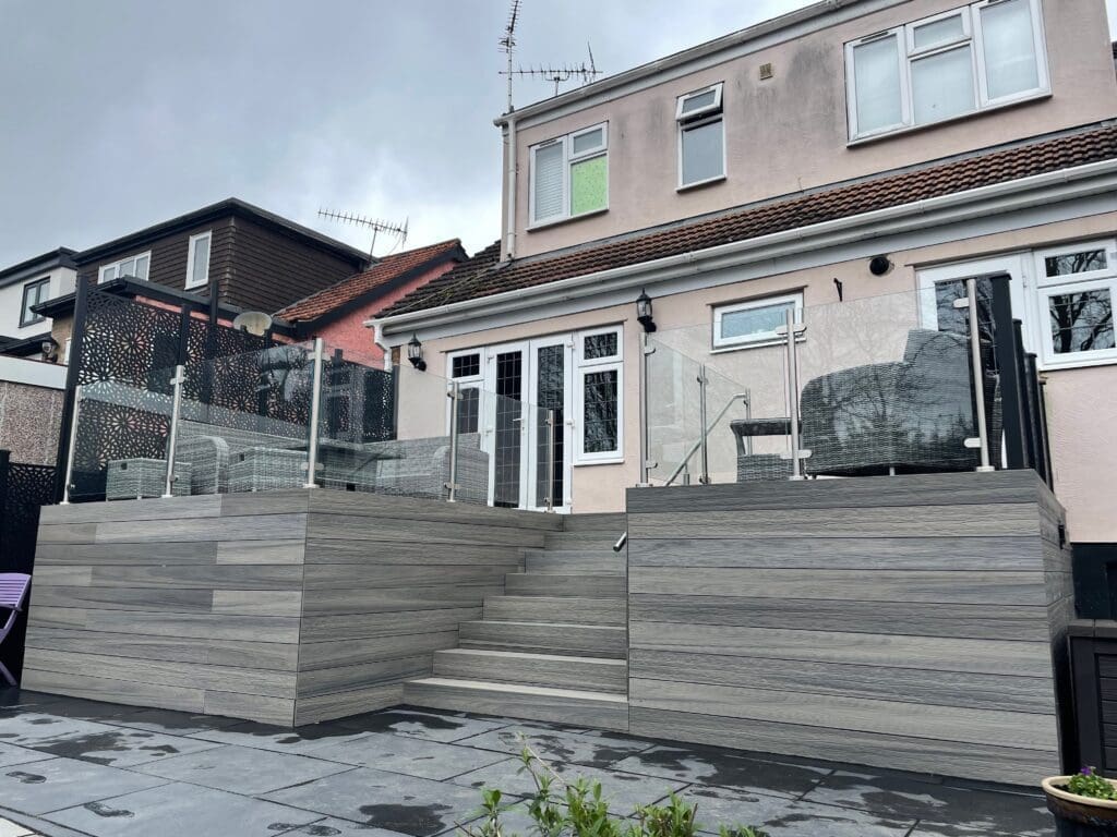 Glass Balustrade For Decking In Essex 6 Decking area Free Floating Glass Balustrade