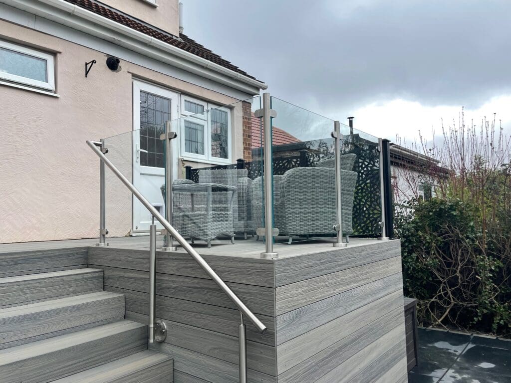 Glass Balustrade For Decking In Essex 1 Free floating glass balustrade