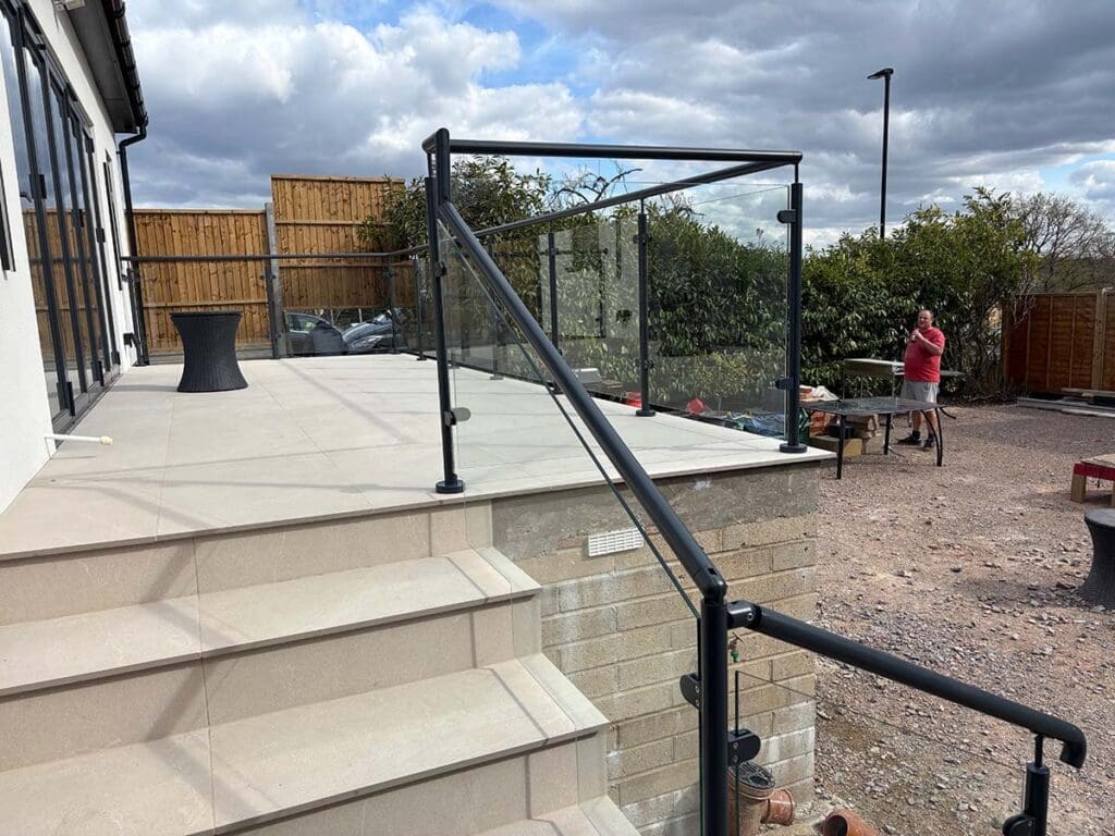 Glass Balustrades in Chadwell St Mary, Visage Glass & Steel 5 Powder coated finish glass balustrade - Enfield
