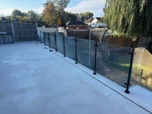 Black powder coated patio glass balustrade - Chigwell, Essex