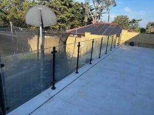 Black powder coated patio glass balustrade - Chigwell, Essex