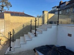Black powder coated patio glass balustrade - Chigwell, Essex