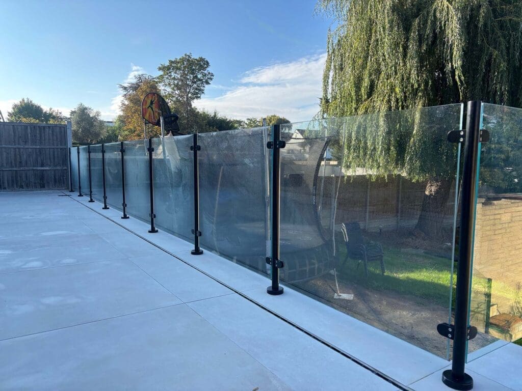Black powder coated patio glass balustrade - Chigwell, Essex